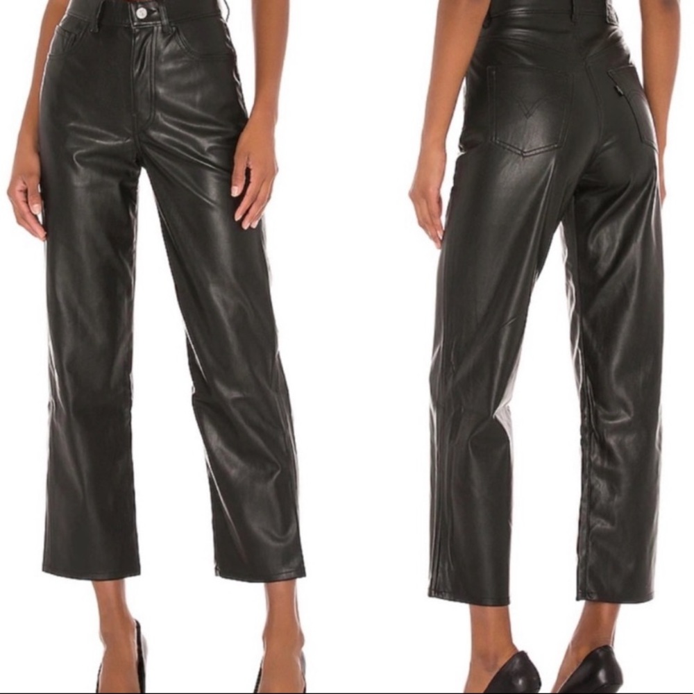 Levi’s Premium Black Ribcage Straight High Rise Faux Leather Pants